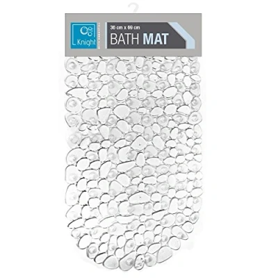 Image of 68 x 38cm Non Slip Bath Shower Mat Pebble Stone Design Anti Fall Grip Drain Holes Strong Suction Cup Soft PVC Material