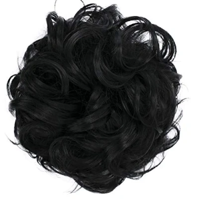 Image of CAISHA Messy Scrunchie Bun Voluminous Wavy Hairpiece Heat resistant Synthetic Fibres Black G1A