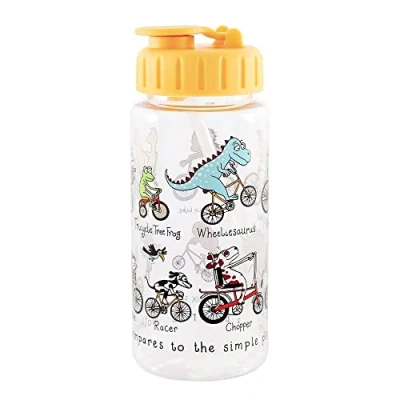 Image of Tyrrell Katz Kids Animals on Bikes Printed Drinking Bottle with Removable Pop Up Straw Dishwasher and Freezer Safe School Water Flask 400 ml