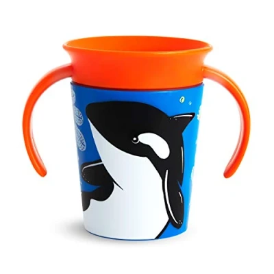 Image of Munchkin Miracle 360 WildLove Trainer Cup 6 oz/177 ml Spill Proof BPA Free Toddler with Drinking Edge Eco Friendly Packaging Orca