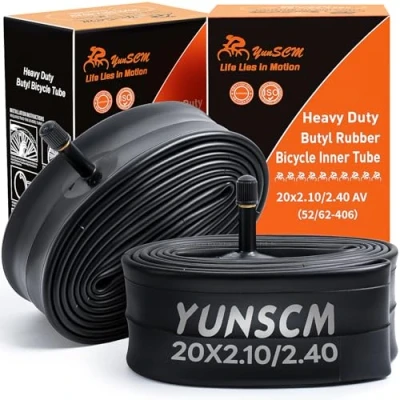 Image of YunSCM 2 Pcs 20&quot; Bike Inner Tubes 20x2.10/2.40 ETRTO 54/64 406 AV32mm Schrader Valve Heavy Duty Compatible with 20x2.1 20x2.125 20x2.20 20x2.25 20x2.3 20x2.35 20x2.40 MTB Tyre