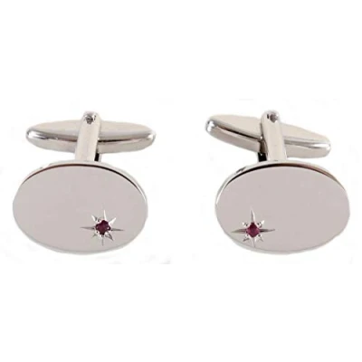 Image of David Van Hagen Mens Oval Ruby Cufflinks Silver/Red