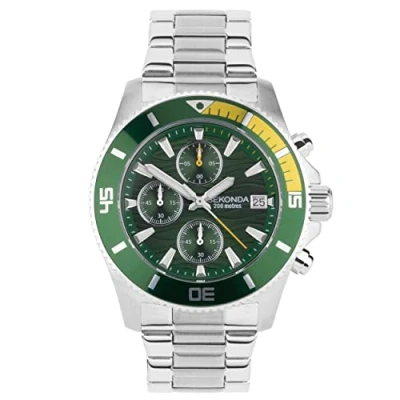 Image of Sekonda Pacific Wave Mens 42mm Chronograph Watch in Green with Analogue Date Display, and Silver Stainless Steel Strap 30115