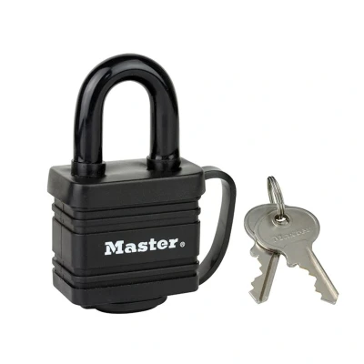 Image of Master Lock 7804EURD Laminated Padlock with Key and Thermoplastic Cover, Black, 7,8 x 4 2,9 cm