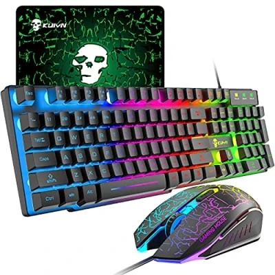 Image of Wired Mechanical Feel Gaming Keyboard and Mouse Set Rainbow LED 104 Keys USB illuminated light up 2400DPI 6 Buttons Optical Mice+Gaming Pads for PS4 Xbox PC Laptop White
