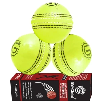 Image of ONEGlobal Incrediball Soft Practice Cricket Ball Outdoor &amp; Indoor Rubber With Core Stitched Seam For Honing Skills Family Fun (3 Fluoro Yellow)