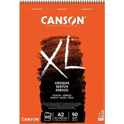Image of CANSON XL Sketch 90gsm A2 Paper, Fine Grain, Spiral Pad Short Side, 60 Sheets, Ideal for Professional Artists &amp; Students