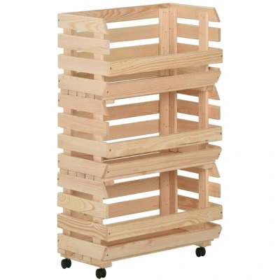 Image of vidaXL Vegetable Trolley 37x30x80 cm Solid Pinewood