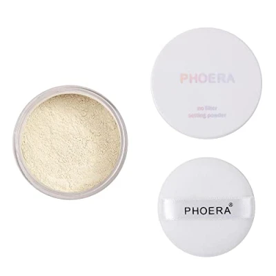 Image of AQUAPURITY PHOERA Loose Makeup Setting Matte Face Powder + Puff, Long Lasting Lightweight Foundation Make Up Fixer Beauty Blender Highlighter Palette Ideal for Flash Photography (101 TRANSLUCENT)