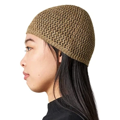 Image of CHARM Mens Hemp Kufi Hat Japanese Fashion Beanie Cap Islam Prayer Summer Skull Light Brown XL