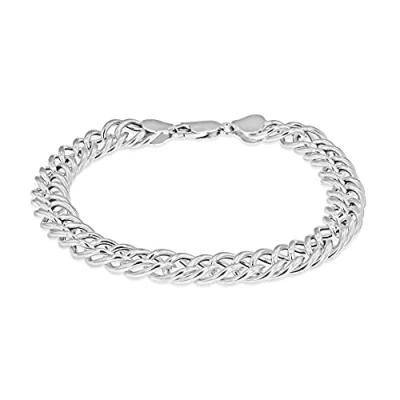 Image of Tuscany Silver Unisex Sterling Double Curb Chain Bracelet Rhodium Plated 20cm/8&#039;