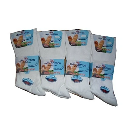 Image of 12 PAIRS MENS 100% COTTON NON ELASTIC White SOCKS DIABETIC SOCKS, 6 11 37 42 EU,