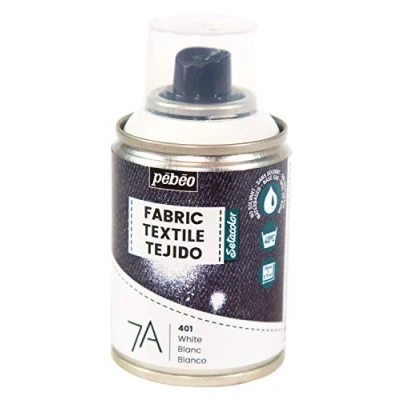 Image of Pebeo Fabric Paint Spray for Textiles 7A Natural and synthetic fabrics Water based Permanent Dye Machine Washable textile design White, 100 ml (Pack of 1)