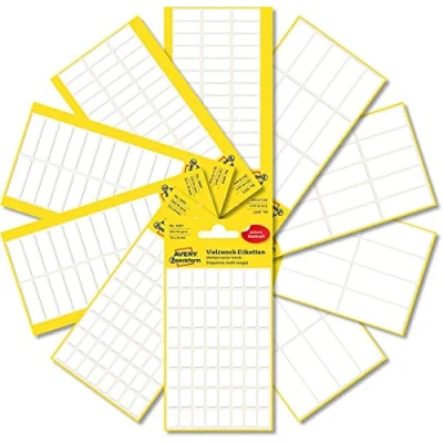 Image of AVERY Zweckform 59980 Household Labels Self Adhesive 1,776 Pieces (5 Different Sizes on 30 Sheets, Multi Purpose for Household, School and Office Labelling Labelling) Blank, White