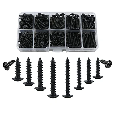 Image of M3,M4 Self Tapping Screws Metal with Washers,280 pcs Pan Head Phillips Drilling Wood Screw Assortment Kit,10 Types(8/10 / 12/16/20 25mm),Round Countersunk Machine Fasteners(Black)