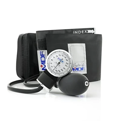 Image of MDF Instruments, Calibra Aneroid Premium Professional Sphygmomanometer, Blood Pressure Monitor with Adult Cuff &amp; Carrying Case, White Dial, Black Cuff, MDF808M11