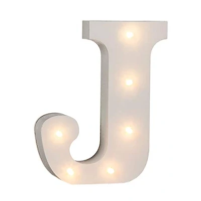 Image of OOTB Illuminated Letter J Light with 6 LED, Wood, 1 W, White