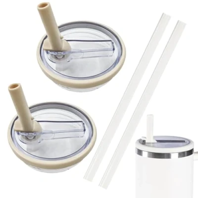 Image of NEERIX 2 Pack 40 OZ Tumbler Lids Replacement Cup Flip Straw Lid,Clear Fit for Stanley Travel Tumbler, Spill Proof Covers Accessories（White）