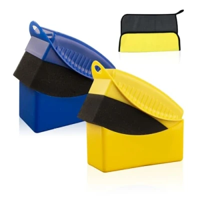 Image of 2 Pieces Car Sponge Wipes, 1 Piece Microfiber Towel, Cleaning Cloth, Super Absorbent Plush Suitable for and Drying