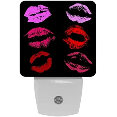 Image of 2 Packs Plug in LED Night Light with Auto Dusk to Dawn Sensor, Lips Kisses Black Lights for Stairs, Bathroom, Bedroom, Kids Room, Hallway