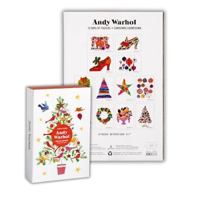 Image of Galison 9780735378773 Andy Countdown 12 Days of Puzzles Featuring Iconic Whimsical Warhol 1950s Christmas Paintings Drawings and Prints, Multicoloured