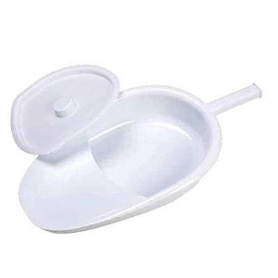 Image of DYWOZDP Fracture Bed Pan with Lid and Flannel Cover, Slipper Pan, Bedpan for Men Women Paralysis &amp; Bedridden People