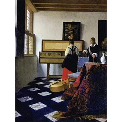 Image of Artery8 Johannes Vermeer The Music Lesson Painting Premium Wall Art Canvas Print 18X24 Inch