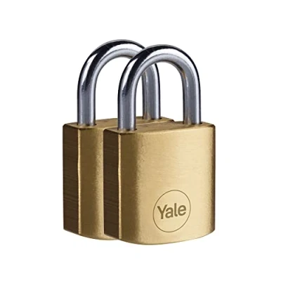 Image of Yale Y110B/30/115/2 Standard Security 30mm Brass Padlock, Pack of 2 Open Hardened Steel Shackle 3 keyed Alike Keys