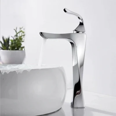 Image of Bathroom Faucet Basin Sink Golden Chrome Tap Hot Cold Water Mixer Deck Mounted Faucets Single Lever Taps (Tall Chrome)