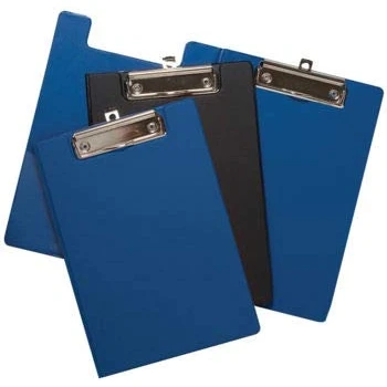 Image of 4 x A5 Small PVC Plastic Foldover Hardback Quality Clipboard Blue/ Black