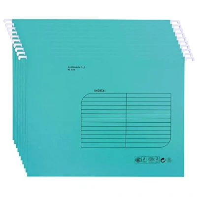 Image of Foolscap Suspension Files with Tab and Card Inserts (25 Pack,Blue) Hanging Filing Folders FC Size Cabinet for Office School Home File Organization