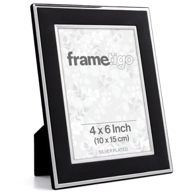Image of Frametigo Silver Plated Black Photo Frame Fits Size 4&quot;x6&quot; (10x15cm)