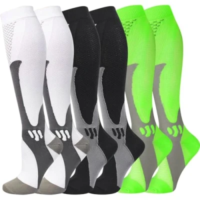 Image of Compression Socks (3 Pairs) for Men Circulation 20 30 mmhg Medical Stockings Women Nursing (Black+White+Green, L XL)