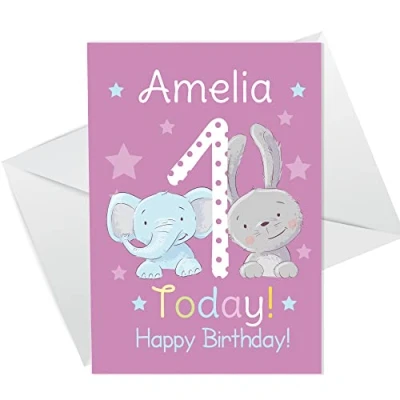 Image of Personalised 1st Birthday Card For Daughter Baby Cute Animal Handmade