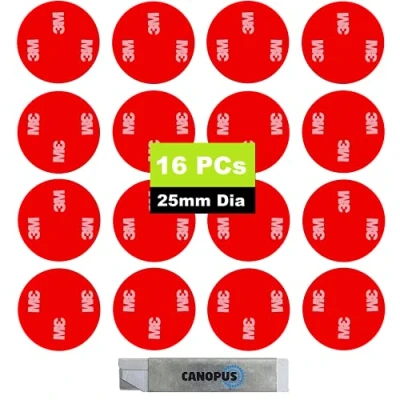 Image of CANOPUS 3M Double Sided Pads Heavy Duty Waterproof 16 PCs (25.4mm Dia) Sticky Pads, Adhesive for Car, Home Decor Use