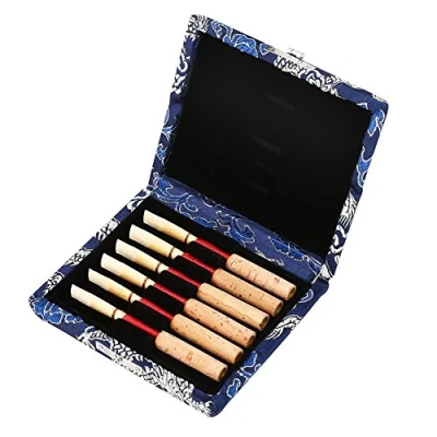 Image of Oboe Reed Case,Protect Against Moisture Wooden + Silk Cloth Cover Case Holder Storage Box replacement for 6pcs Reeds Maple Blue, Green, Red, Yellow, Brown(Blue)