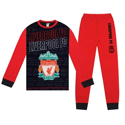Image of Liverpool FC Official Gift Boys Sublimation Long Pyjamas Black 13 14 Years