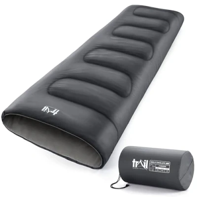 Image of Trail Envelope Sleeping Bag For Adults, Single 2 Season Summer Spring Autumn 200gsm, Outdoor Camping, Lightweight Carry Bag, Storage Pockets, 190cm x 75cm