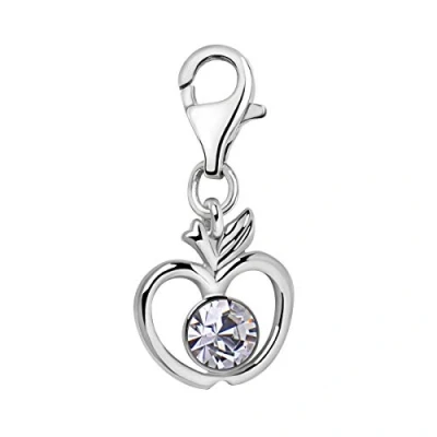 Image of Quiges 925 Sterling Silver White Cubic Zirconia Apple Shape Lobster Clasp Charm Clip on Pendant