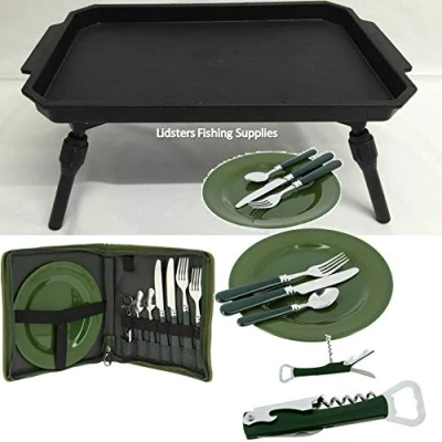 Image of NGT 600 Deluxe Carp Fishing Picnic Cutlery Set + Plastic Bivvy Table With Bag