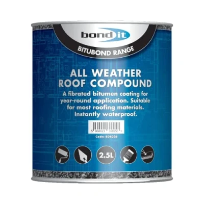 Image of Bond It All weather roofing compound 2.5 litre waterproof coating for common surfaces including mastic asphalt, felt, corrugated iron, fibre cement, slates, lead, copper, tin &amp; zinc resists extremes of temperature.