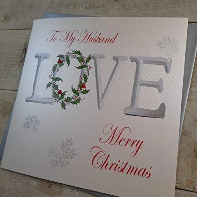 Image of White Cotton Cards To My Husband &#039;Love&#039; Merry, Handmade Large Christmas Card. (Code xx14 23)