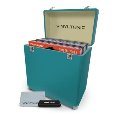 Image of Vinyl Tonic 12&quot; LP Storage Case PU Leather Fully Lined Interior Reinforced Steel Corners Cleaning Kit Included (Turquoise)