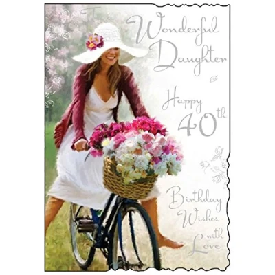 Image of Wonderful Daughter Happy 40th Birthday Card Cycling Design JJ by Jonny Javelin