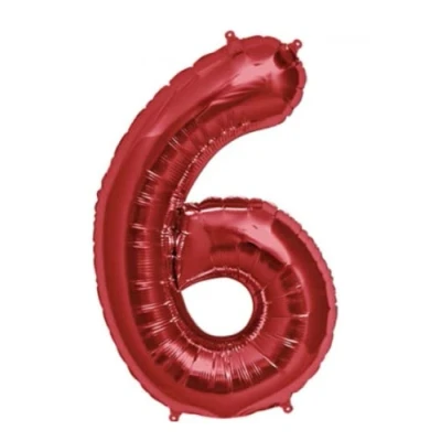 Image of Red Number 6 Foil Balloon, 101cm (2 pack)