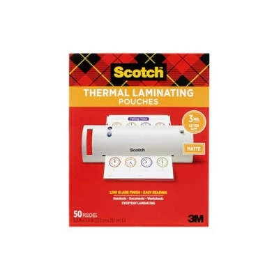 Image of Scotch Matte Thermal Laminating Pouches, Ultra Clear with Finish, Letter Size 8.9 in x 11.4 in, 50 Pack