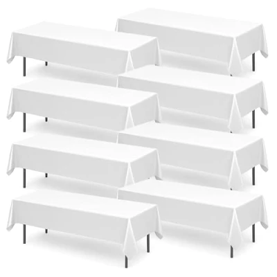 Image of 8pk Long White Table Cloth Party 274 x 137cm Plastic Cover Disposable Tablecloths for Parties Tablecloth