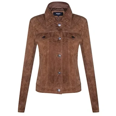 Image of Ladies Tan Brown Suede Trucker Jacket Classic Western Leather Denim Jean 2XL