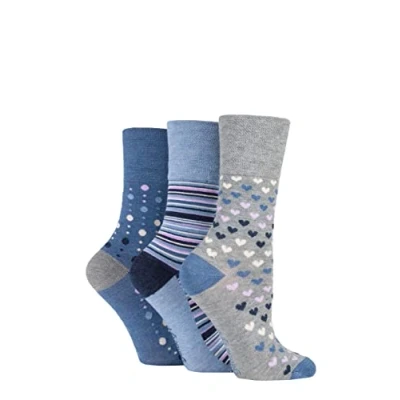 Image of Women&#039;s 3 Pair Gentle Grip Patterned Bamboo Socks Denim 4 8 Ladies
