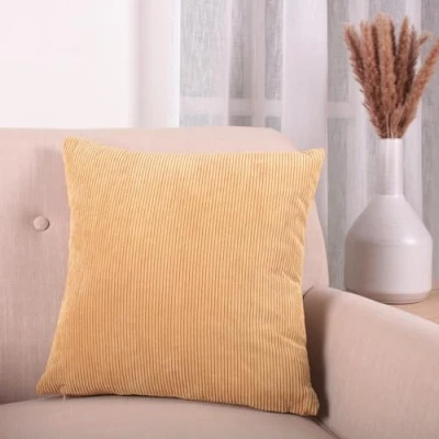 Image of Fusion Ochre Soft Cushion (43 x 43cm) Filling Included Corduroy in Light Yellow for Living Room &amp; Bedroom with Cover Included/Cushion Insert